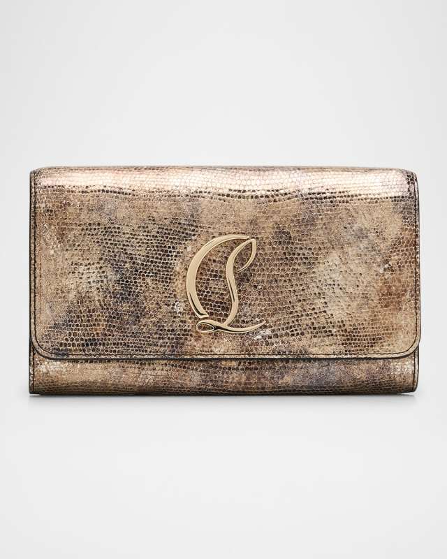 Loubi54 Embossed Metallic Leather Wallet on Chain